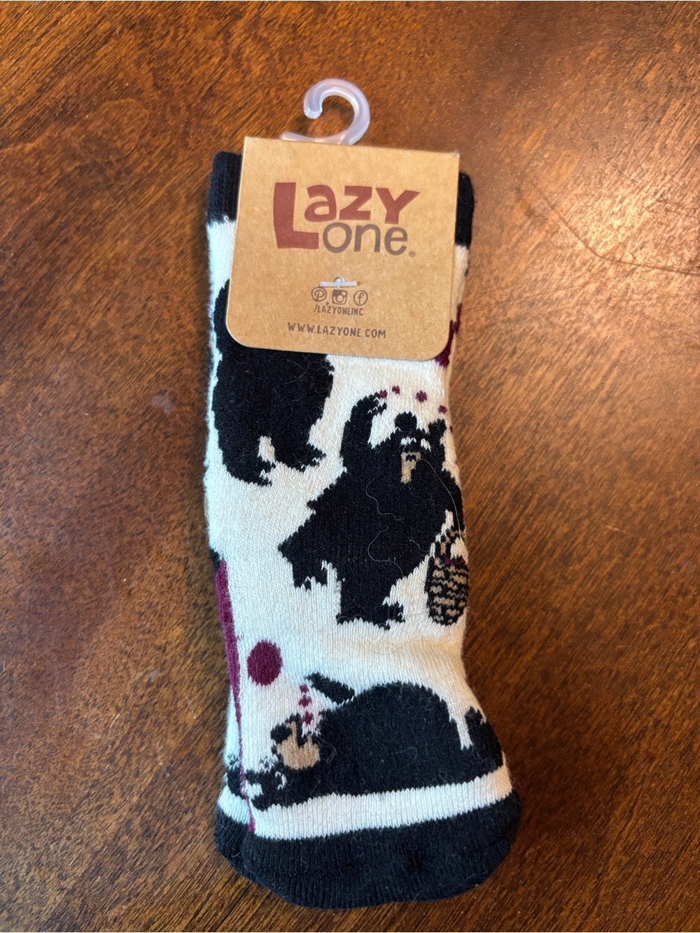 Lazy One Cream and Black Crew Socks with Berry Accents